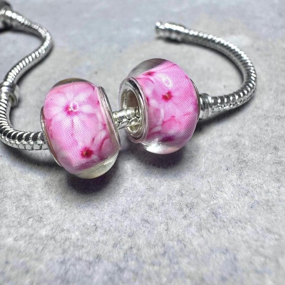 Pink Floral European Charm Bead Bracelet fits Pandora - Picture 5 of 8